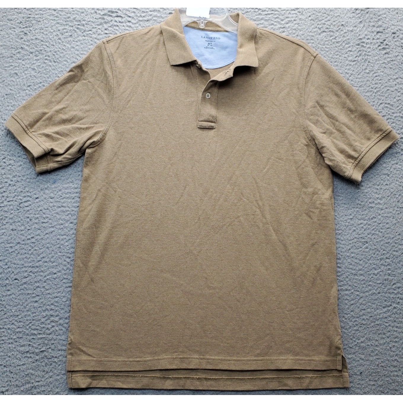 Lands' End Polo Shirt Mens Medium Brown Traditional Fit High Low Slit Collared